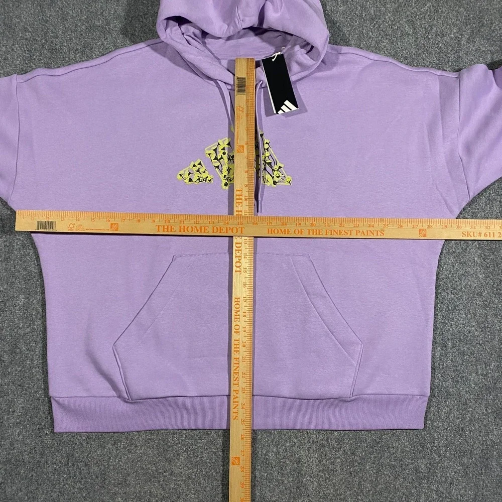 Adidas Trefoil Floral Logo Hoodie Womens XXL Pastel Purple Plum Pullover Fleece